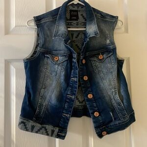 Mavi distressed denim jean vest Aztec western cowgirl country punk grunge